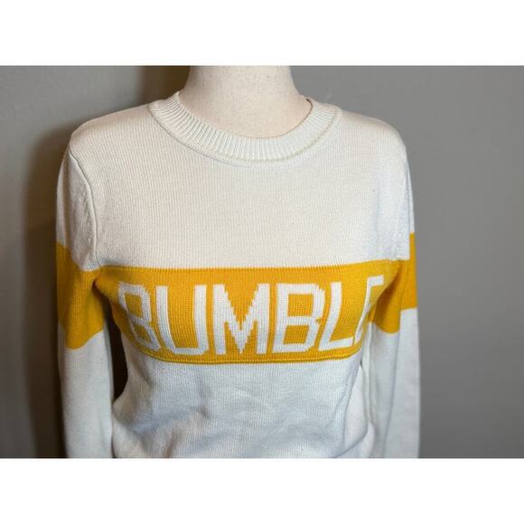 Bumble by Hillflint sweater color blocked white & yellow pullover crewneck Sz S - Picture 2 of 9